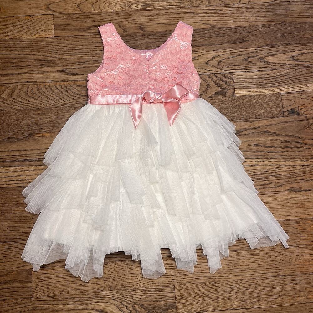 Size 3T Baby Girl Pink White Tulle Dress Jewel Belt Rose Party American Princess - Picture 4 of 16